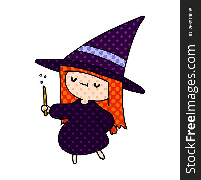 cartoon illustration of a cute kawaii witch girl. cartoon illustration of a cute kawaii witch girl
