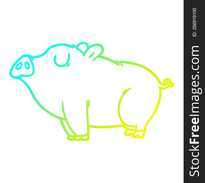 Cold Gradient Line Drawing Cartoon Pig