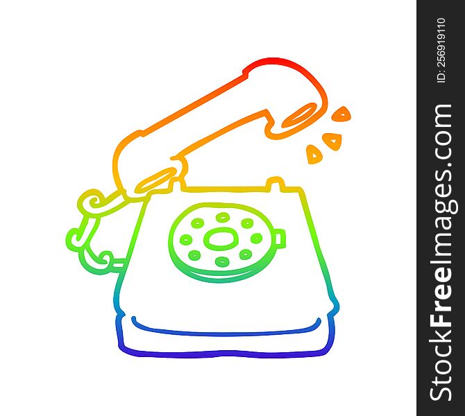 rainbow gradient line drawing of a cartoon ringing telephone