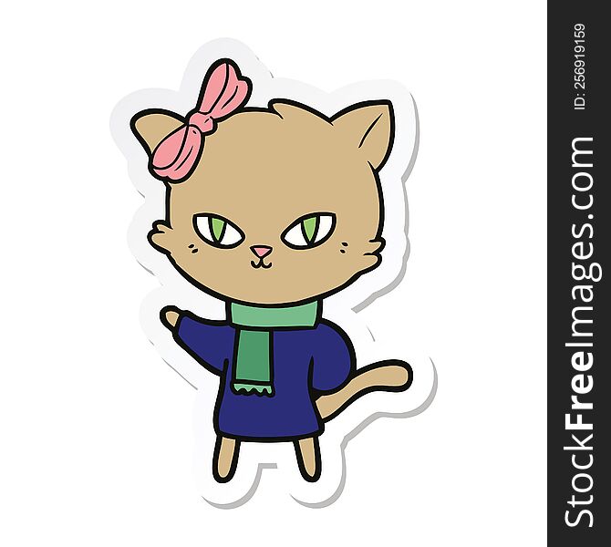 Sticker Of A Cute Cartoon Cat In Winter Clothes