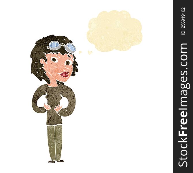 Cartoon Aviator Woman With Thought Bubble