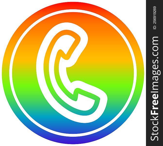 telephone handset circular icon with rainbow gradient finish. telephone handset circular icon with rainbow gradient finish