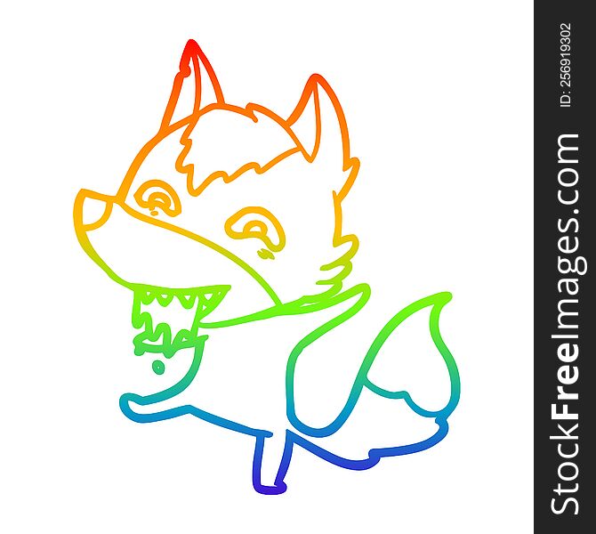 Rainbow Gradient Line Drawing Cartoon Hungry Wolf