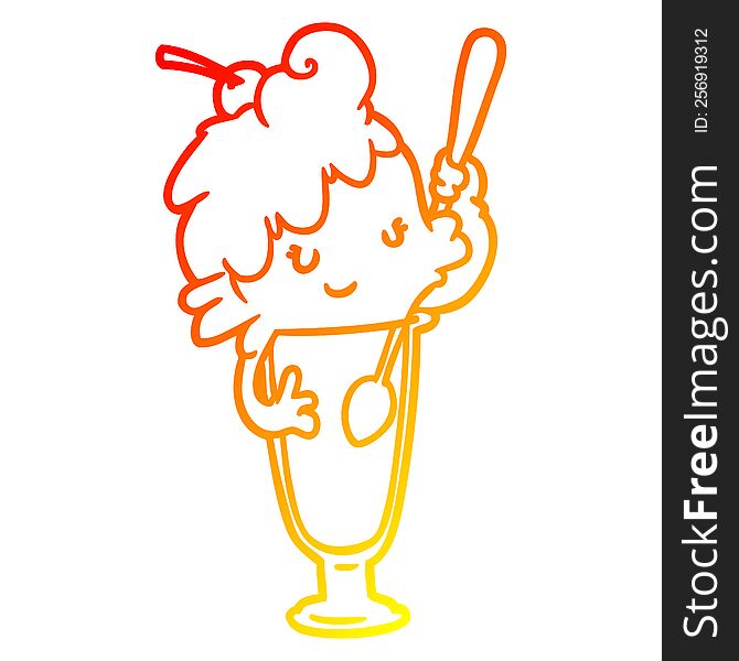 warm gradient line drawing of a ice cream soda girl