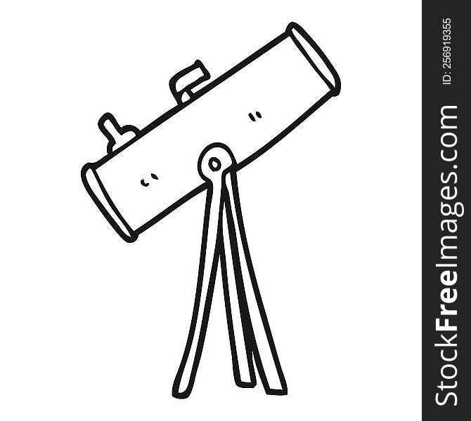 freehand drawn black and white cartoon telescope