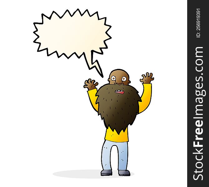 Cartoon Frightened Old Man With Beard With Speech Bubble