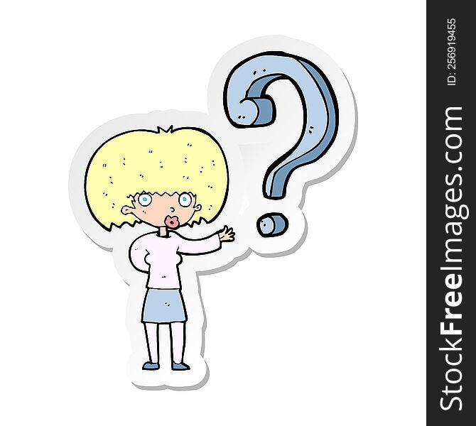 Sticker Of A Cartoon Woman With Question