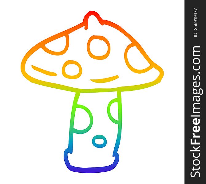 rainbow gradient line drawing of a cartoon toadstool