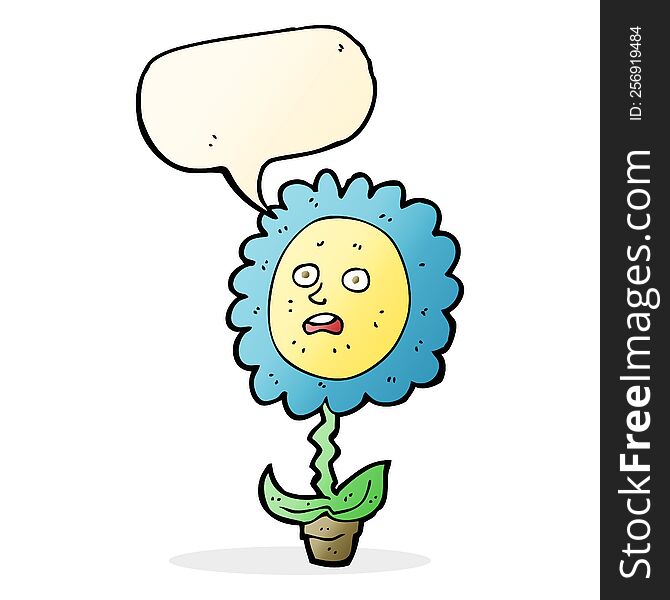 Cartoon Flower With Face With Speech Bubble