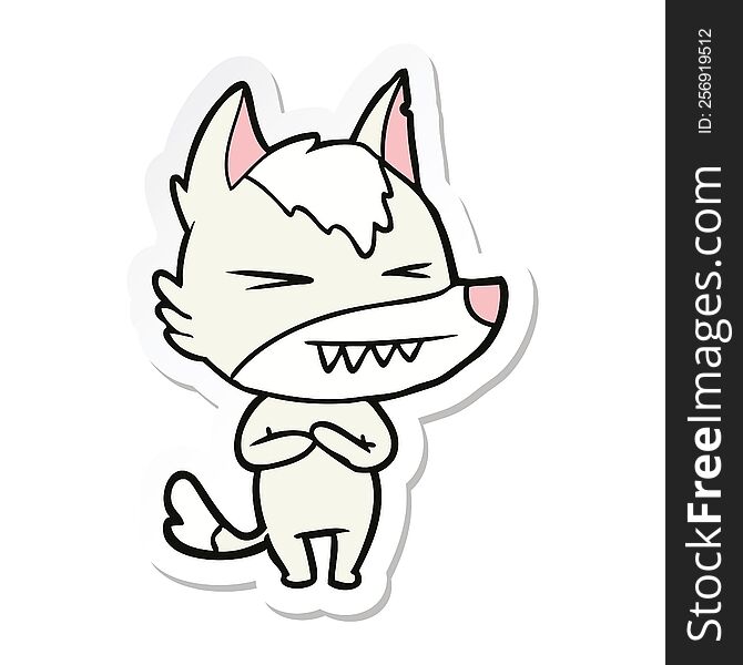 sticker of a angry wolf cartoon