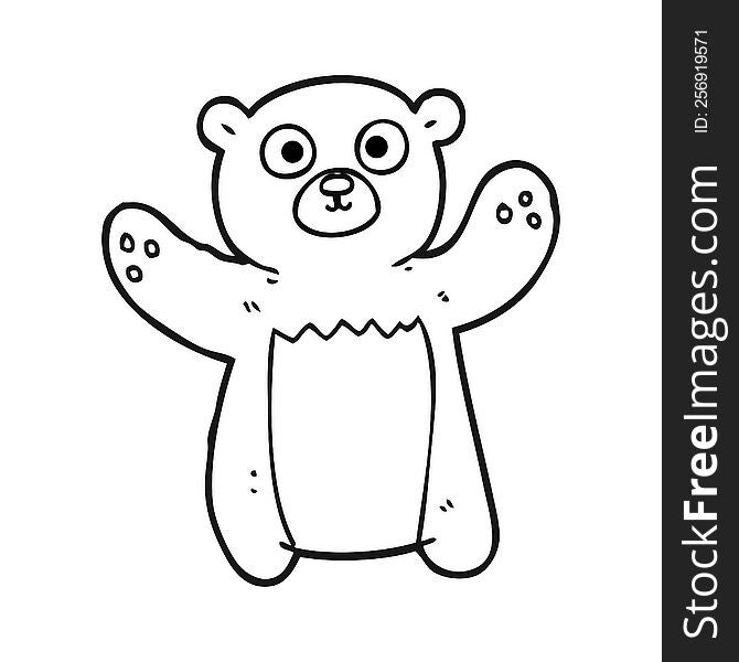 freehand drawn black and white cartoon teddy bear