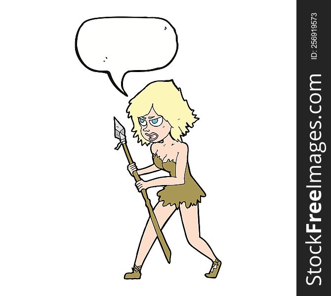 Cartoon Cave Girl With Speech Bubble