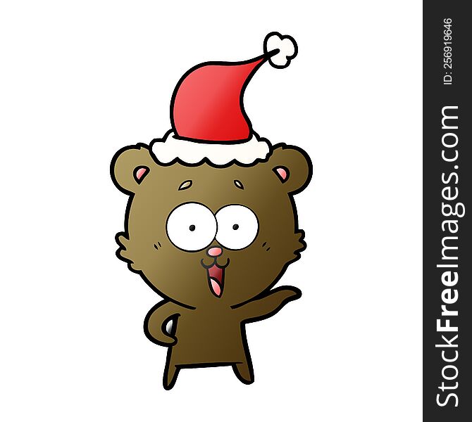 Laughing Teddy  Bear Gradient Cartoon Of A Wearing Santa Hat