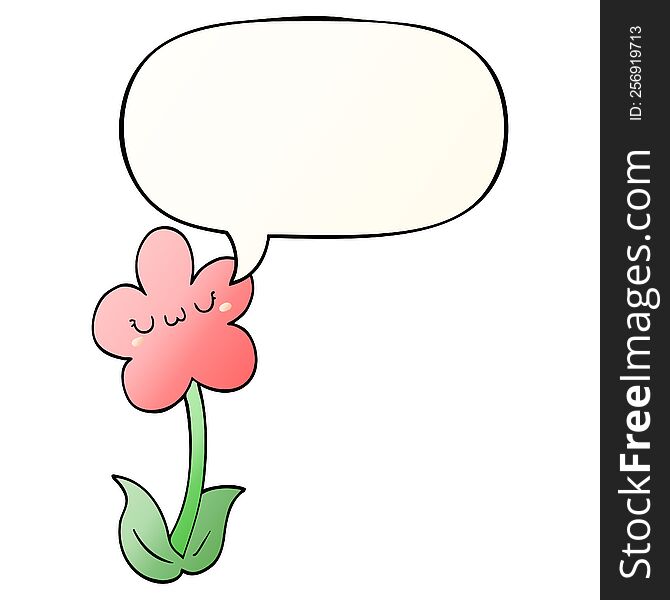 Cartoon Flower And Speech Bubble In Smooth Gradient Style