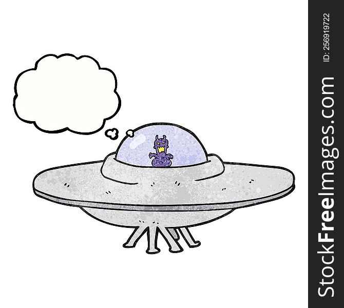 freehand drawn thought bubble textured cartoon UFO
