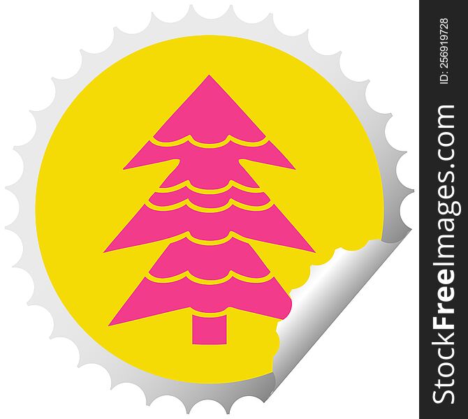 circular peeling sticker cartoon of a snow covered tree