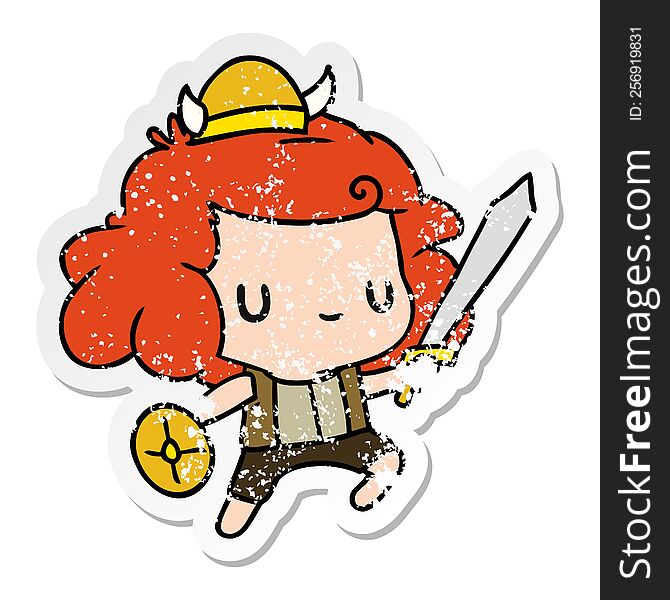 Distressed Sticker Cartoon Kawaii Cute Viking Child