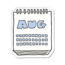 Sticker Of A Cartoon Calendar Showing Month Of August Royalty Free Stock Photo