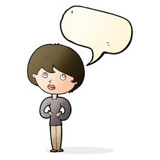 Cartoon Woman Making Who Me Gesture With Speech Bubble Stock Images