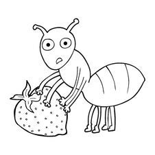 Black And White Cartoon Ant With Berry Stock Images