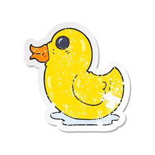 Retro Distressed Sticker Of A Cartoon Rubber Duck Royalty Free Stock Images