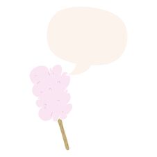 Cartoon Candy Floss On Stick And Speech Bubble In Retro Style Royalty Free Stock Photos