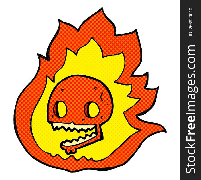 freehand drawn comic book style cartoon burning skull
