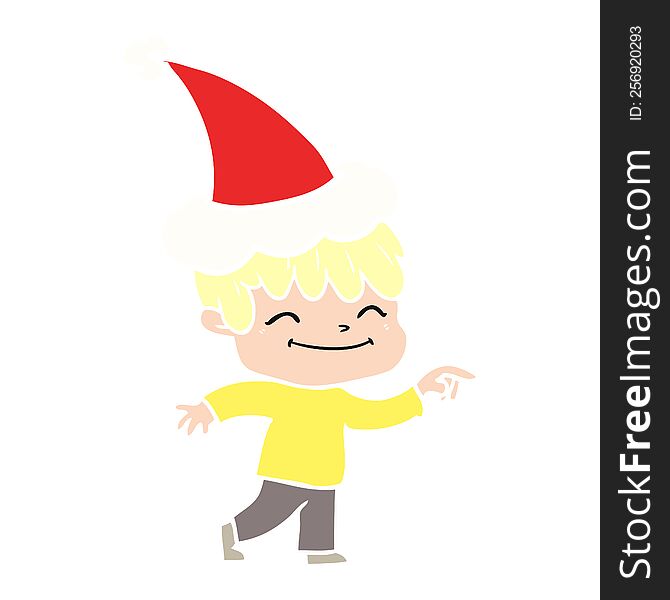 Flat Color Illustration Of A Happy Boy Wearing Santa Hat