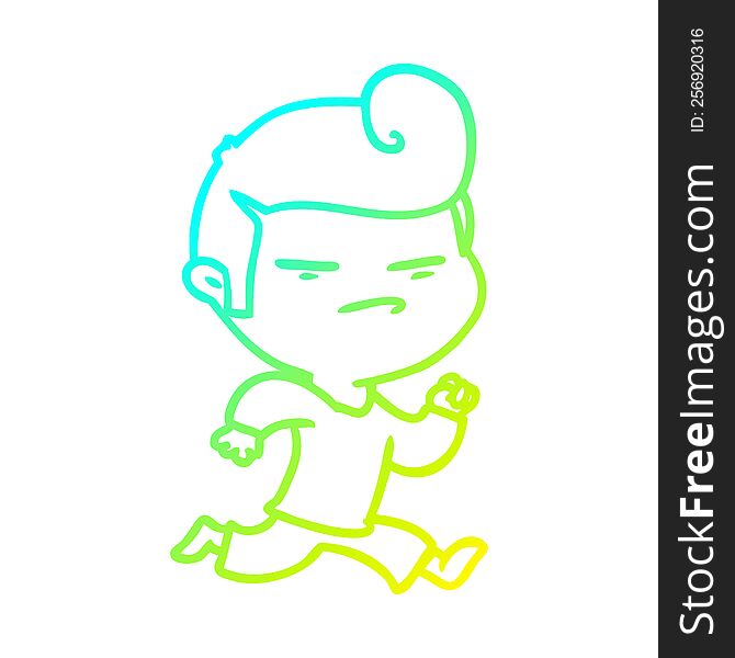 cold gradient line drawing of a cartoon cool guy with fashion hair cut