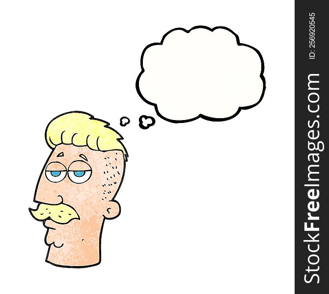 freehand drawn thought bubble textured cartoon man with hipster hair cut