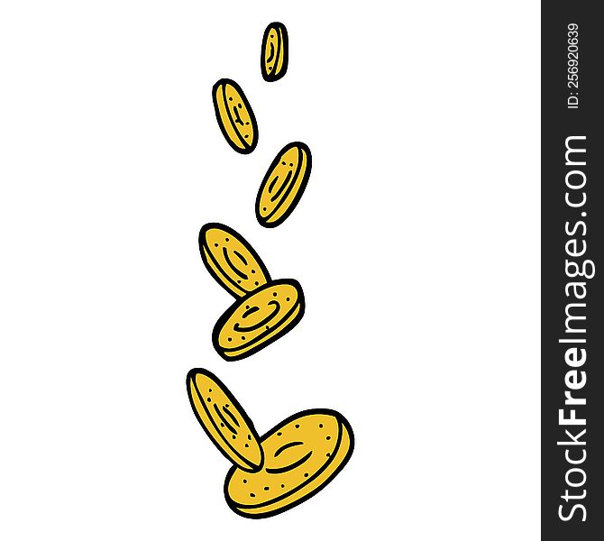hand drawn doodle style cartoon falling coins