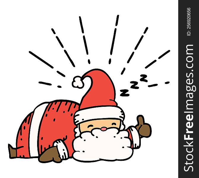 illustration of a traditional tattoo style santa claus christmas character sleeping