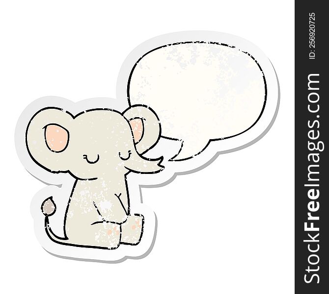 cartoon elephant with speech bubble distressed distressed old sticker. cartoon elephant with speech bubble distressed distressed old sticker