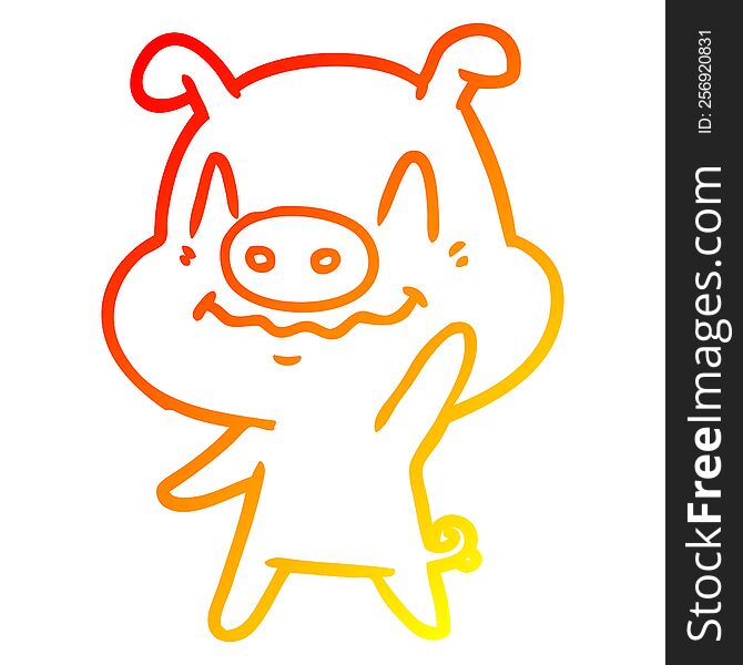 Warm Gradient Line Drawing Nervous Cartoon Pig Waving