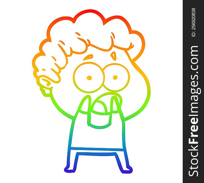 Rainbow Gradient Line Drawing Cartoon Man Gasping In Surprise