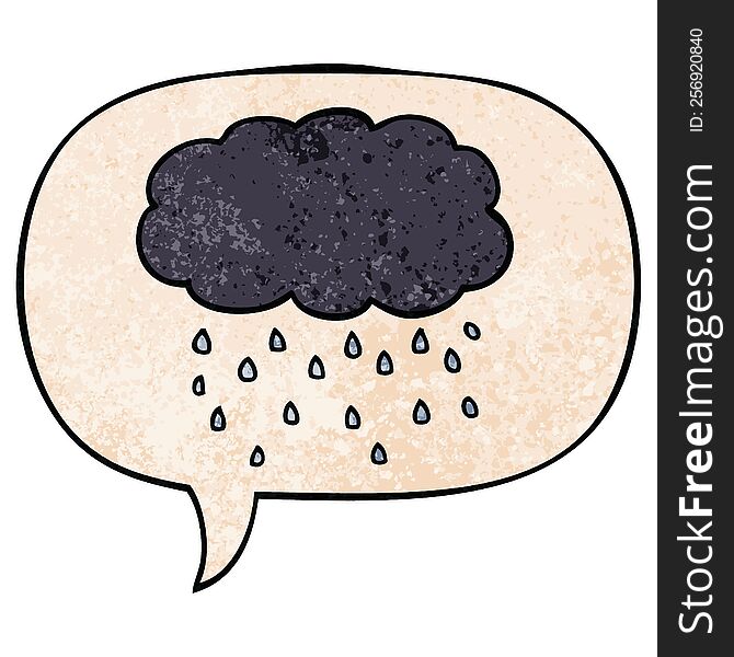 cartoon cloud raining with speech bubble in retro texture style