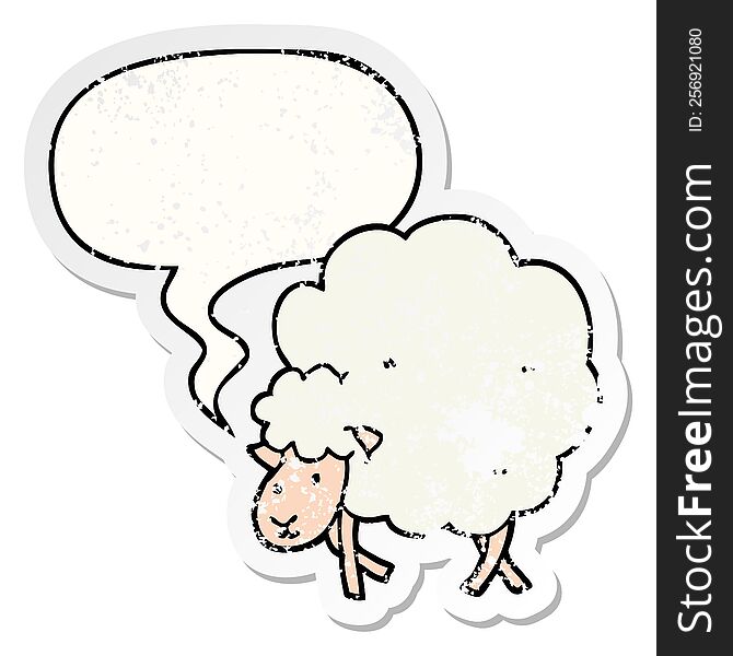 Cartoon Sheep And Speech Bubble Distressed Sticker