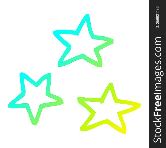 cold gradient line drawing of a cartoon of three stars