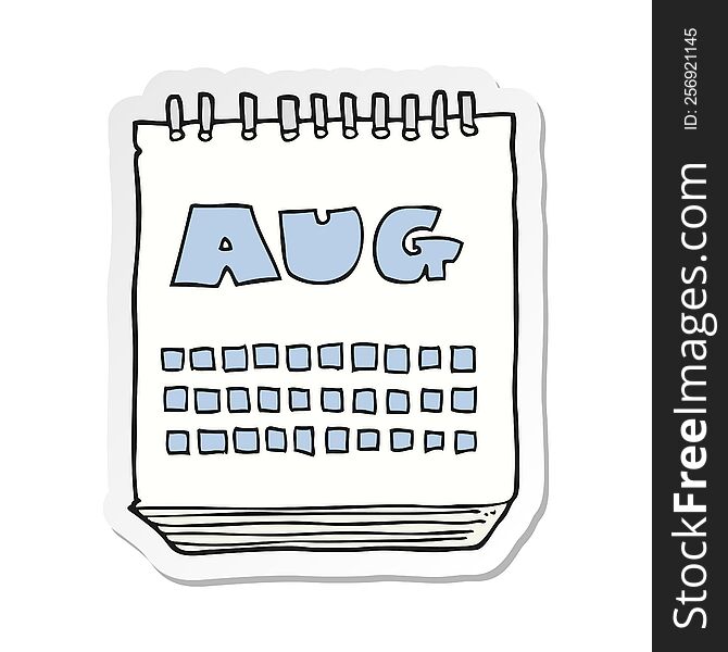 sticker of a cartoon calendar showing month of august
