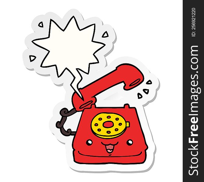 Cute Cartoon Telephone And Speech Bubble Sticker