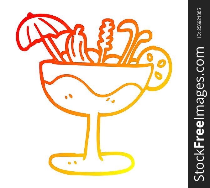 warm gradient line drawing of a cartoon tropical cocktail