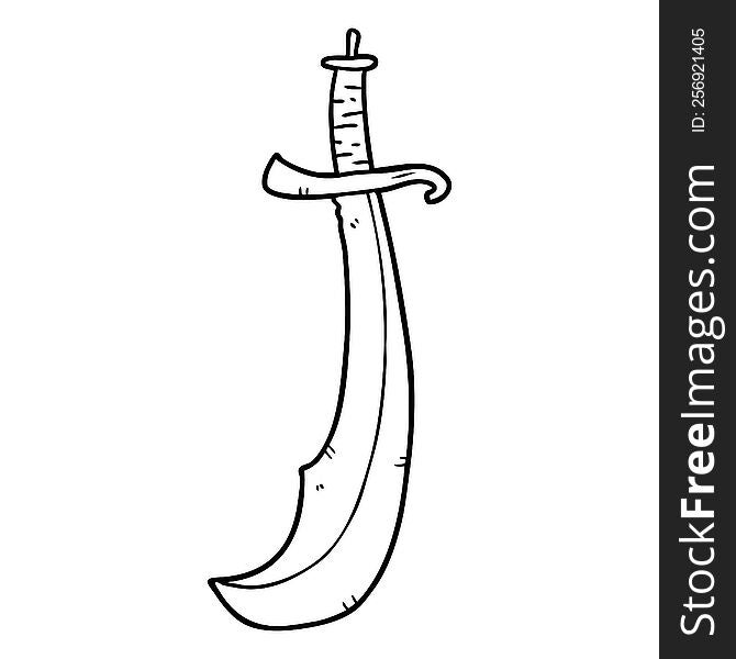line drawing of a curved sword. line drawing of a curved sword
