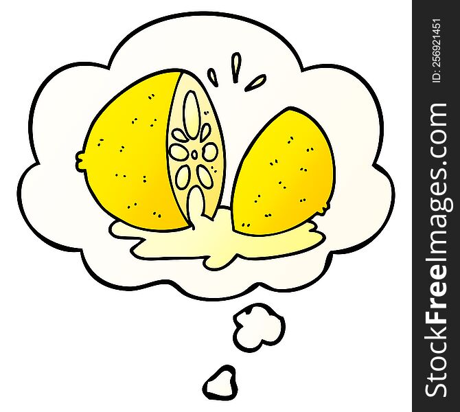 cartoon cut lemon and thought bubble in smooth gradient style