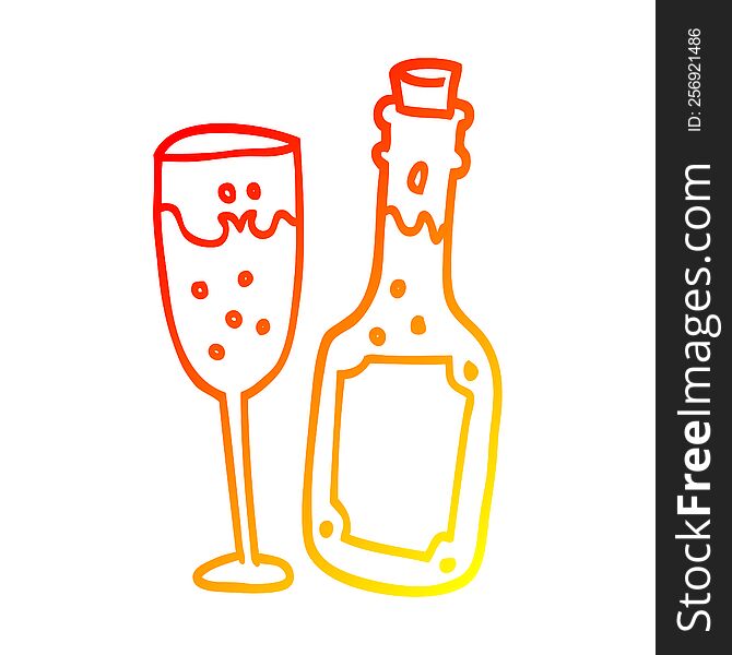 warm gradient line drawing of a cartoon champagne bottle and glass