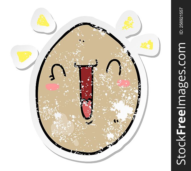 Distressed Sticker Of A Cartoon Happy Egg