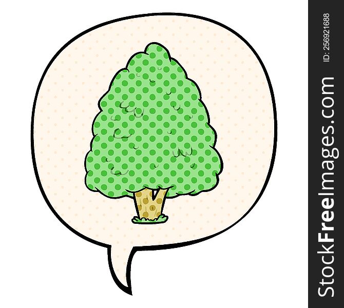 Cartoon Tall Tree And Speech Bubble In Comic Book Style