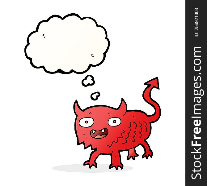 Cartoon Little Demon With Thought Bubble