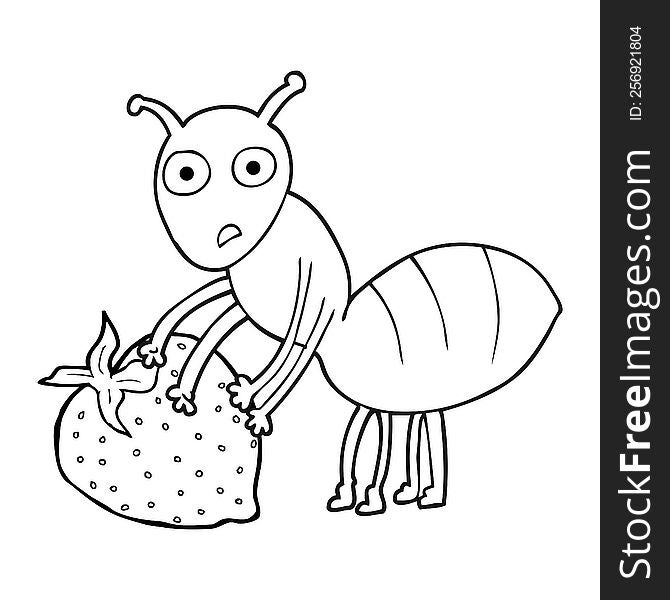 Black And White Cartoon Ant With Berry