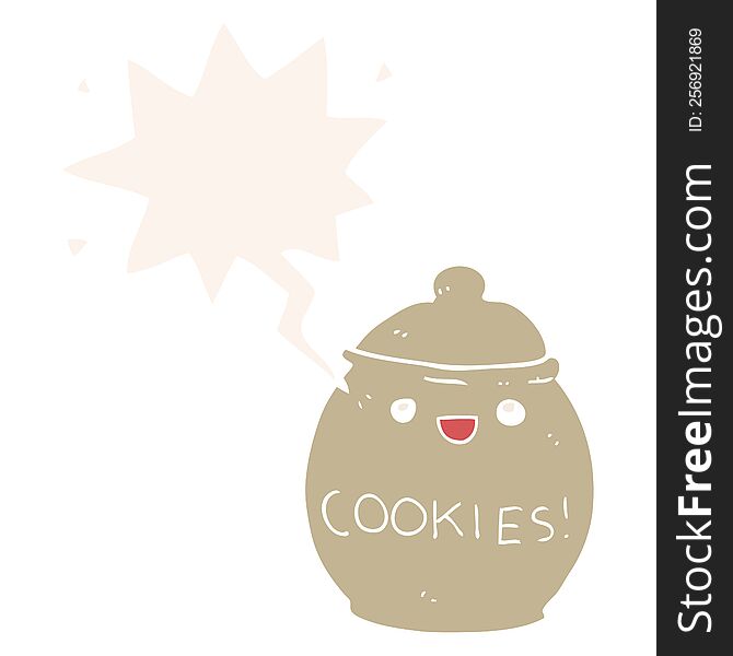 cute cartoon cookie jar and speech bubble in retro style