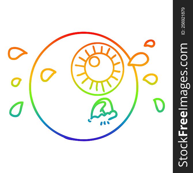 rainbow gradient line drawing of a cartoon eyeball crying